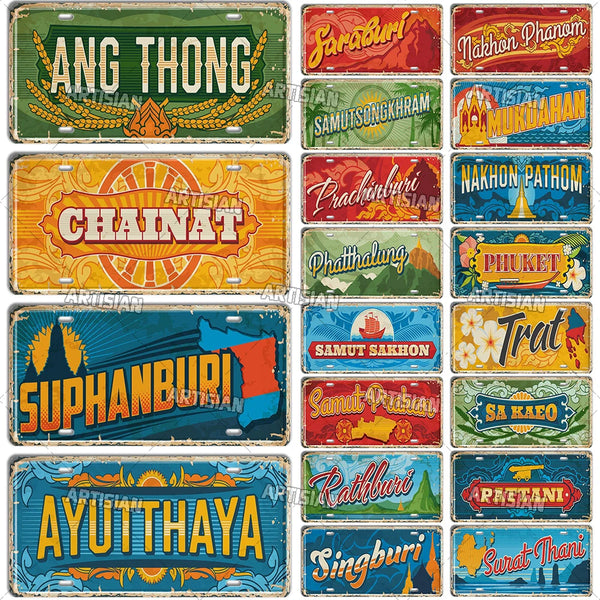 ARTYSIAN Thailand City License Plate Landmark Metal Tin Plaque Car Metal Sign Wall Decor Garage Bar Pub Club Hotel Cafe Kitchen