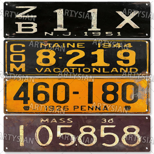 Retro US State License Plate Rusty Truck Vehicle Trailer Tractor Car Number Plate Metal Tin Sign Wall Decor HAWII  MASS NJ WIS