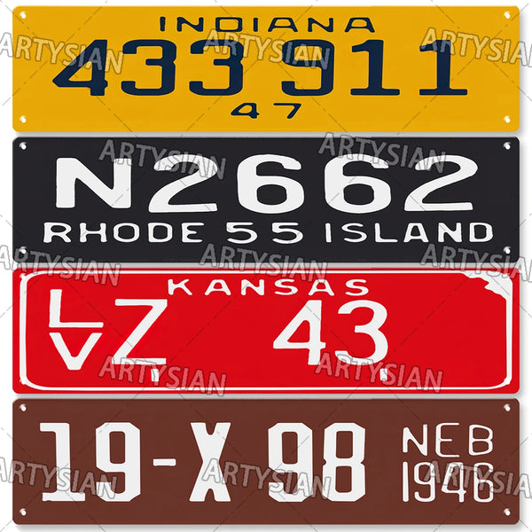 US State License Plate Old Classic Truck Vehicle Trailer Tractor Car Number Plate Metal Tin Sign Wall Decor Indiana Kansas MASS