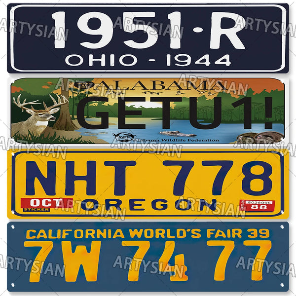 US State License Plate Truck Vehicle Trailer Tractor Car Number Plate Metal Tin Sign Wall Decor Ohio Alabama Oregon California