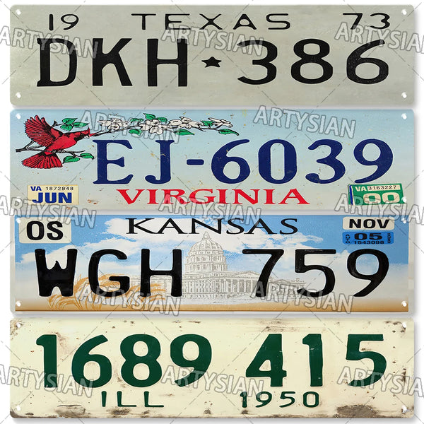 US State Retro License Plate Truck Vehicle Trailer Tractor Car Number Plate Vintage Metal Tin Sign Wall Decor Texas Michigan