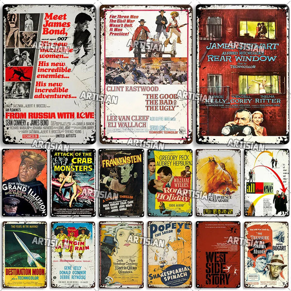 James Bond 007 The Good The Bad The Ugly West Side Stroy Singin' In The Rain Classic Movie Roman Holiday Metal Tin Sign Rusty Metal Signs Old All About Eve Metal Plaque