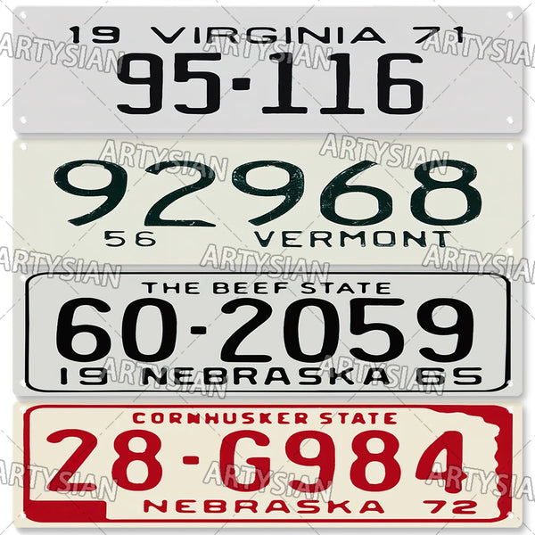 US State License Plate Truck Vehicle Trailer Tractor Car Number Plate Metal Tin Sign Wall Decor Nebraska Vermont Oklahoma Texas