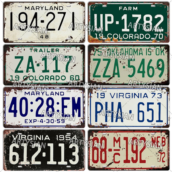 US Rusty License Plate Florida Virginia Hawaii Indiana Kansas Tennessee Iowa Ohio Truck Vehicle Trailer Number Plate Metal Sign