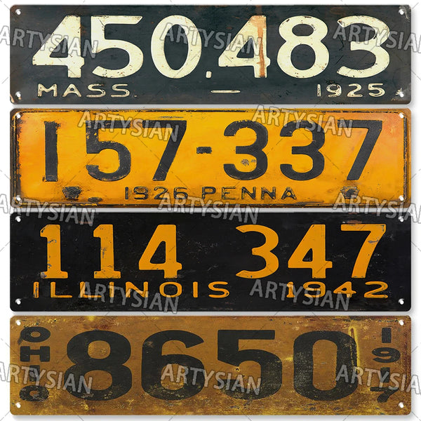 Retro Truck Vehicle Trailer Tractor Car License Plate US State Number Plate Weathered Metal Tin Sign Wall Decor PENNA OHIO MASS