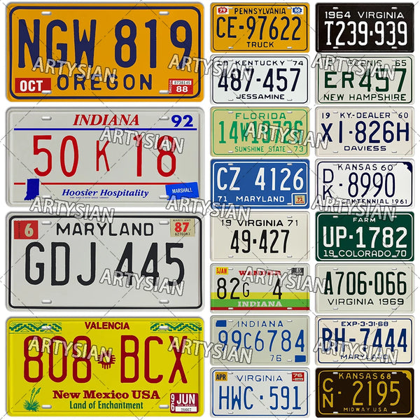 US Metal Sign Indiana Virginia Oregon Colorado Florida Kentucky Kansas Pennsylvania License Plate Number Plate Metal Plaque