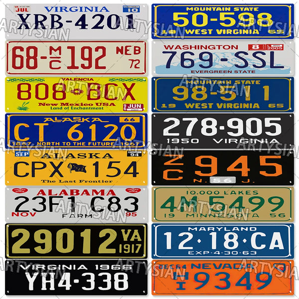 US State License Plate 1917 40s 50s 60s Truck Vehicle Trailer Tractor Car Number Plate Metal Tin Sign Wall Decor Alaska Virginia