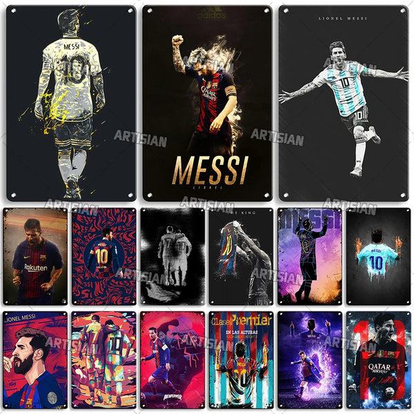 ARTYSIAN MESSI Football Rusty Metal Tin Sign Classic Soccer Player Metal Poster Retro Sport Metal Plaque