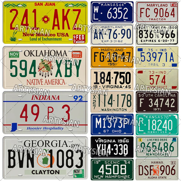 US State Georgia Maryland Indiana New Mexico Virginia Oklahoma License Plate New Hampshire Washington Number Plate Metal Sign