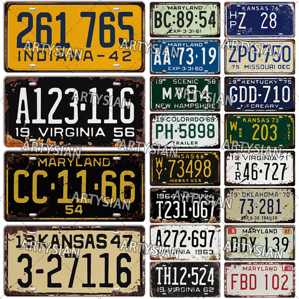 US Delaware Maryland Retro License Plate Virginia New Mexico Kansas Alabama Indiana Aged Number Plate Colorado Truck Metal Sign