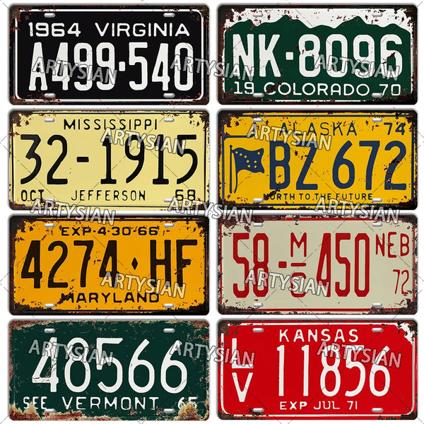US Vintage License Plate State Metal Sign Massachusetts Virginia Indiana Maryland Oklahoma Kansas Colorado Truck Number Plate