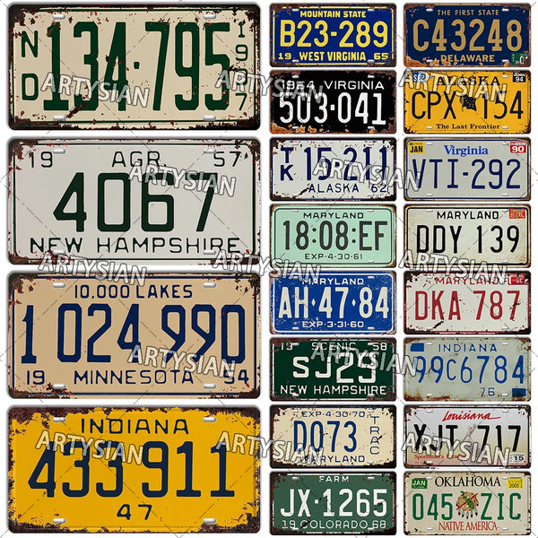 Retro US License Plate South Carolina Minnesota Virginia Delaware New Hampshire Indiana  Vehicle Trailer Tractor Number Plate