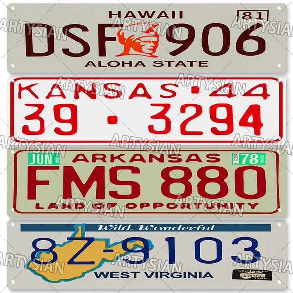 America State License Plate Retro Truck Vehicle Trailer Tractor Car Number Plate Metal Tin Sign Wall Decor Hawaii Kansas Oregon