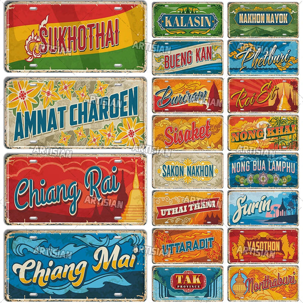 ARTYSIAN Thailand Landmark License Plate City Metal Sign Decorative Vehicle Plate Wall Decor Garage Bar Pub Club Hotel Cafe Kitc