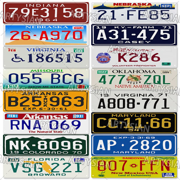 US State License Plate Old Truck Vehicle Trailer Tractor Car Number Plate Metal Tin Sign Wall Decor Virginia Oklahoma Maryland