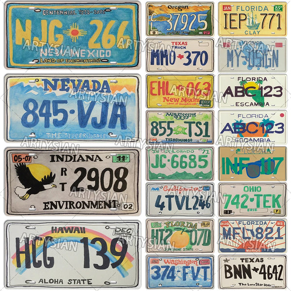 US State Florida License Plate Children's Painting Number Plate Hand -Painted Decorative Metal Plaque Wall Decor Garage Bar