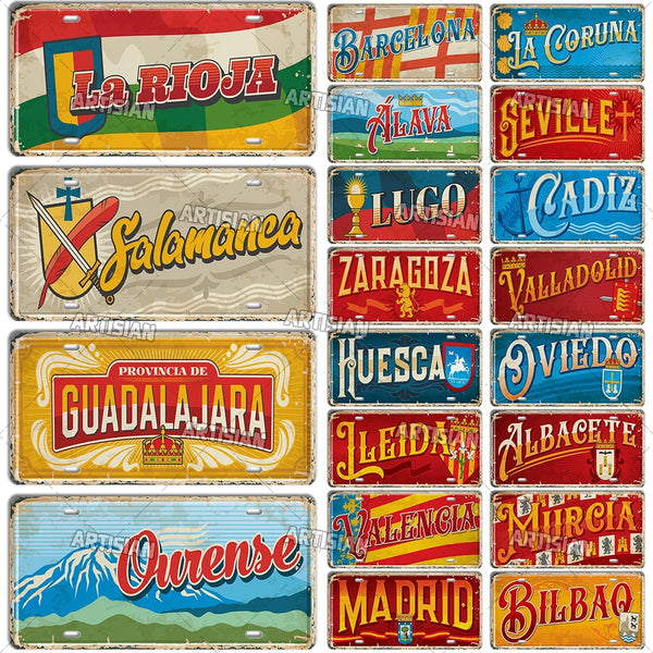 ARTYSIAN Spain Landmark License Plate City Metal Tin Plaque Car Metal Sign Wall Decor Garage Bar Pub Club Hotel Cafe Kitchen