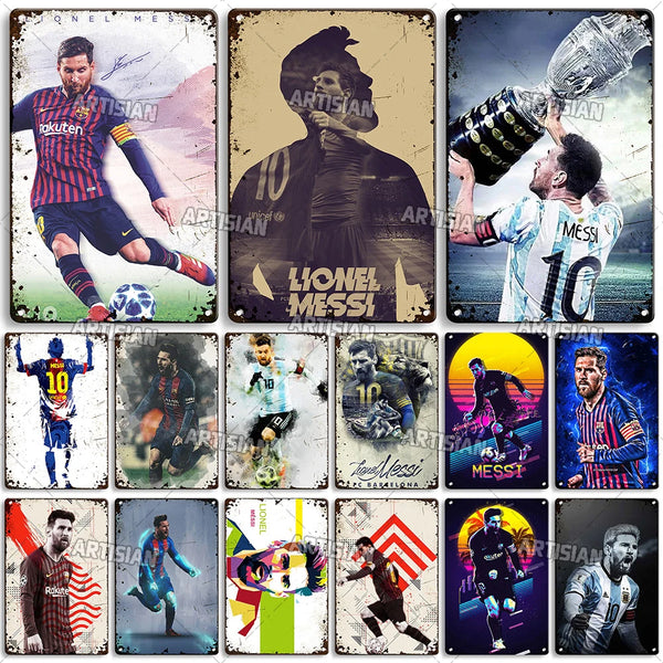 ARTYSIAN Lionel Messi Football Payer Metal Plaque Vintage Sport Metal Poster Home Wall Decorative Rusty Metal Tin Sign