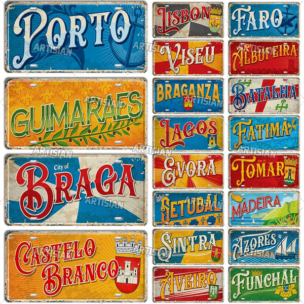 ARTYSIAN Portugal Landmark License Plate City Metal Sign Decorative Vehicle Plate Wall Decor Garage Bar Pub Club Hotel Cafe