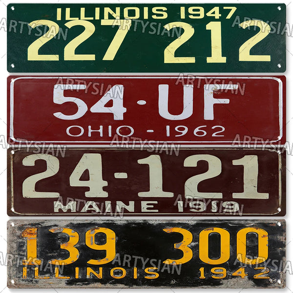 US State License Plate Vintage Metal Tin Sign Wall Decor Truck Vehicle Trailer Tractor Car Number Plate Illinois Oklahoma Texas