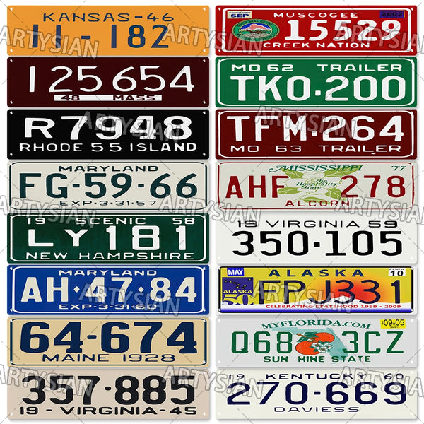 US State License Plate Truck Vehicle Trailer Tractor Car Number Plate Old Metal Tin Sign Wall Decor Virginia Kansas Maine Mass