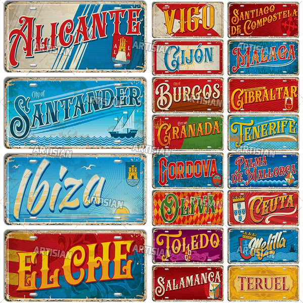 ARTYSIAN SPAIN License Plate City Metal Sign Landmark Decorative Vehicle Plate Wall Decor Garage Bar Pub Club Hotel Cafe Kitchen