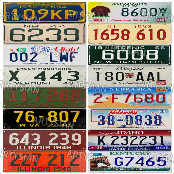 US State License Plate Vintage Truck Vehicle Trailer Tractor Car Number Plate Metal Tin Sign Wall Decor Vermont NY Utah VA NH