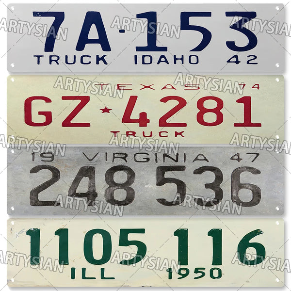 Vintage Truck Vehicle Trailer Tractor Car License Plate US State Number Plate Metal Tin Sign Wall Decor Penna Montana Texas