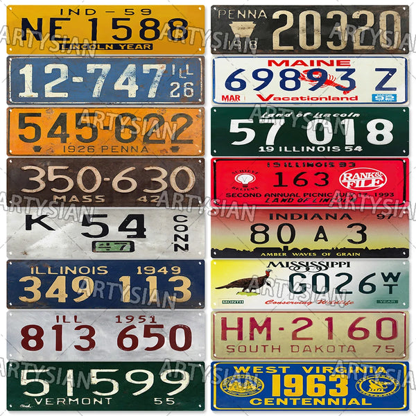 Retro US State License Plate Truck Vehicle Trailer Tractor Car Number Plate Metal Tin Sign Wall Decor MASS IND PENNA CONN