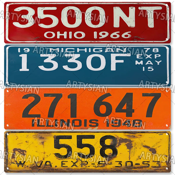 US State License Plate Truck Vehicle Trailer Tractor Car Number Plate Rusty Metal Tin Sign Wall Decor MASS RI Kentucky Virginia