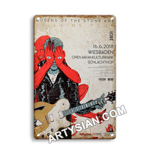 ARTYSIAN Queens Of The Stone Age - Villains Tour, Wiesbaden 2018 - Konzertplakat-Metal Sign 30X20cm