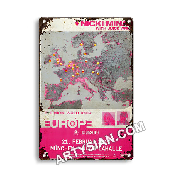 ARTYSIAN Nicki Minaj - WRLD TOUR, München 2019 - Konzertplakat- Metal Sign 30X20cm